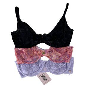 Savage X Fenty Floral Lace Sheer Lot of 3 Bras (34DD)